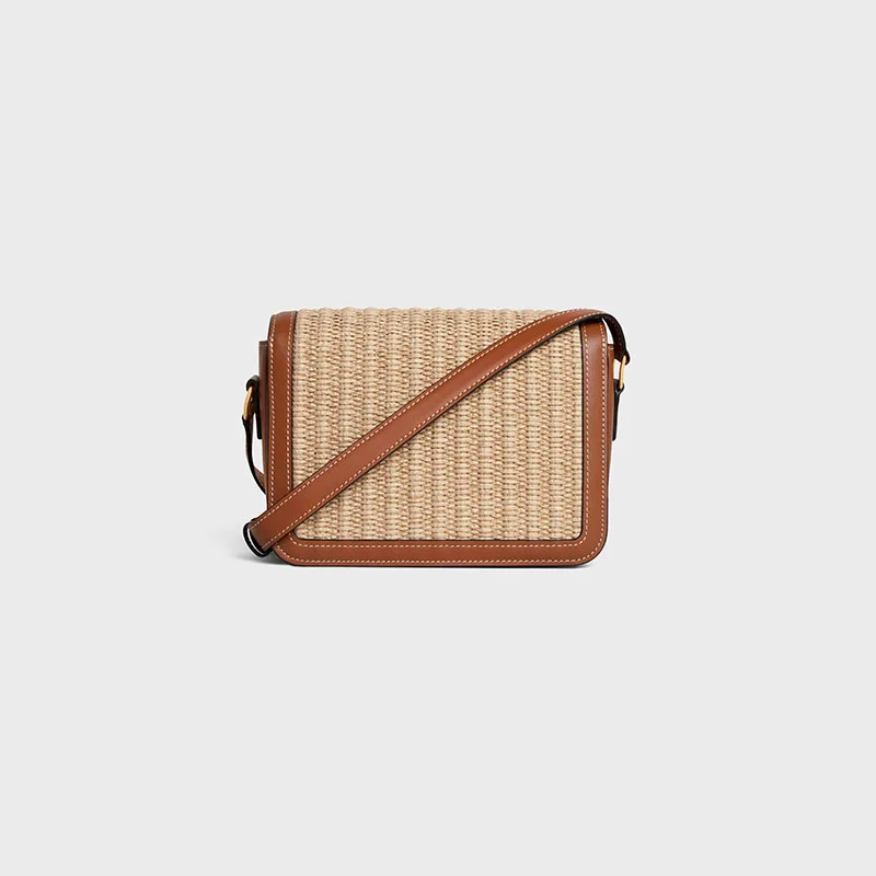 TEEN TRIOMPHE BAG IN RAFFIA EFFECT TEXTILE AND CALFSKIN