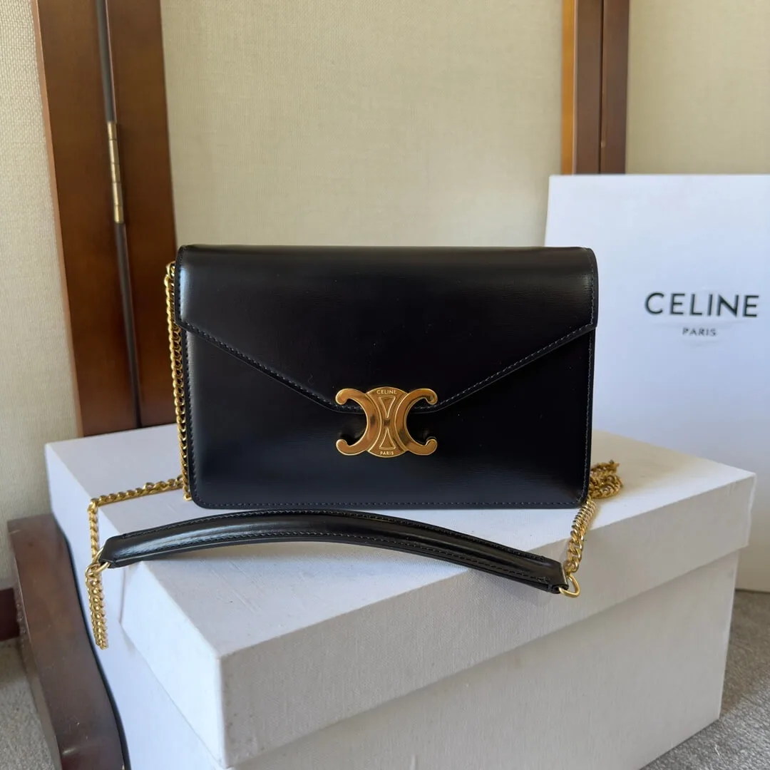 CELINE MARGO Shiny Calfskin Leather Chain Wallet