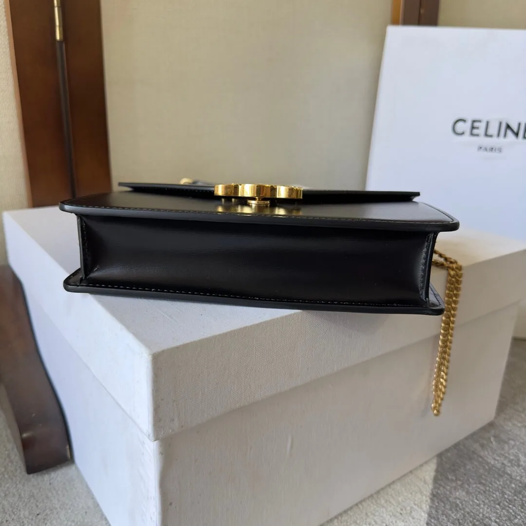 CELINE MARGO Shiny Calfskin Leather Chain Wallet