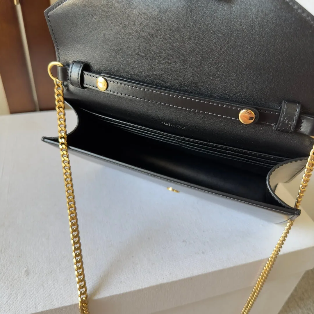 CELINE MARGO Shiny Calfskin Leather Chain Wallet