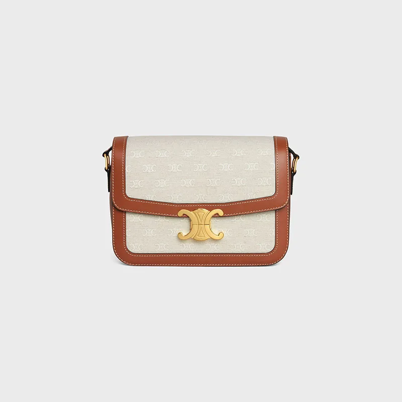 CLASSIQUE TRIOMPHE BAG IN TEXTILE WITH TRIOMPHE ALL-OVER AND CALFSKIN