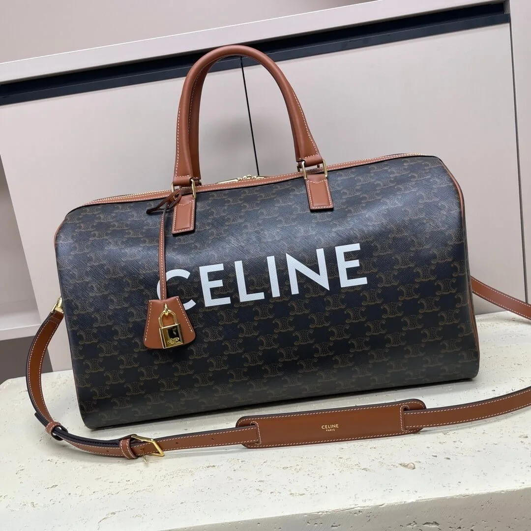 CELINE Medium duffle bag in logo-print calfskin