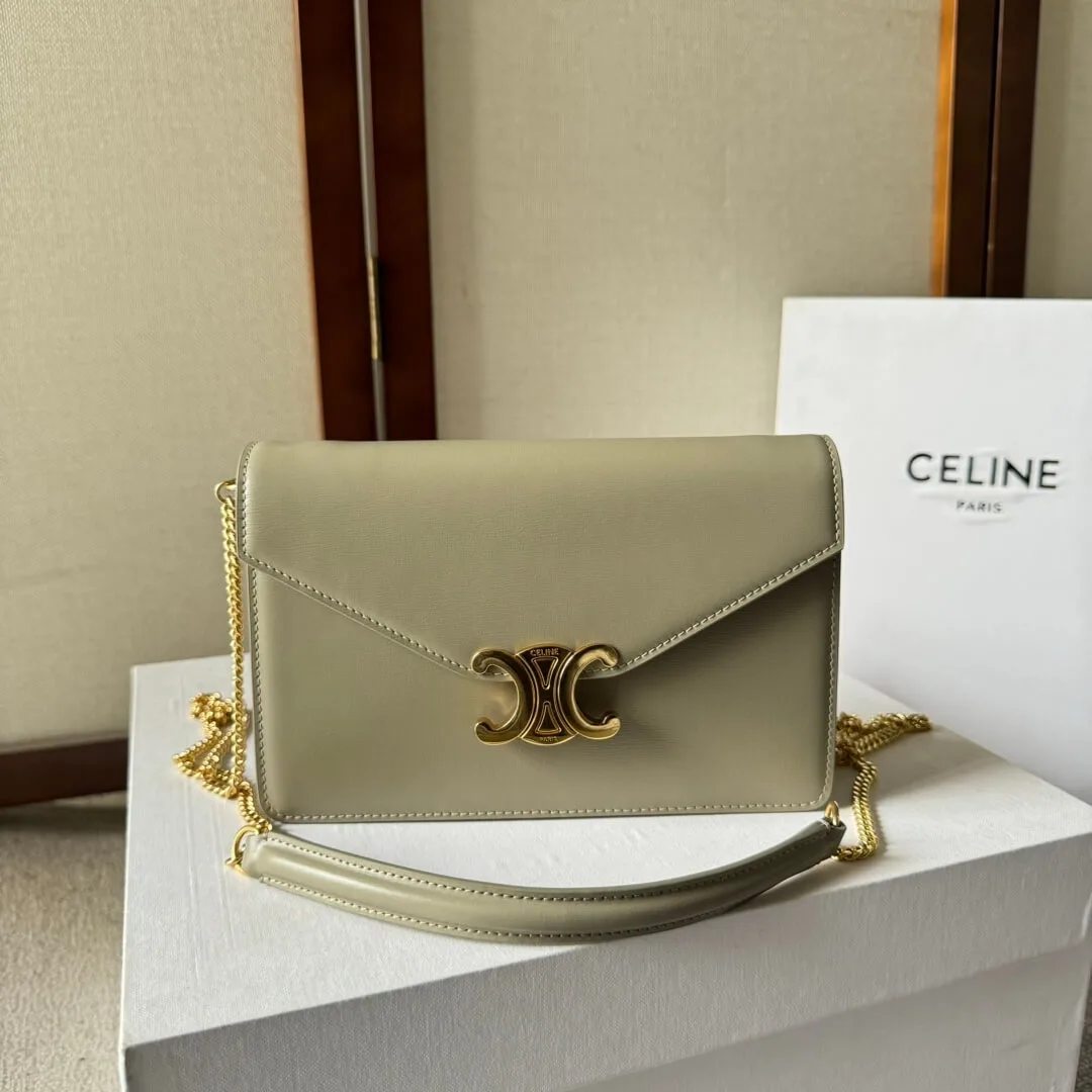 CELINE MARGO Shiny Calfskin Leather Chain Wallet