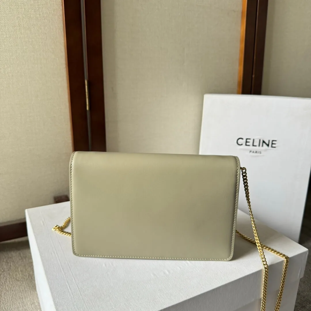 CELINE MARGO Shiny Calfskin Leather Chain Wallet