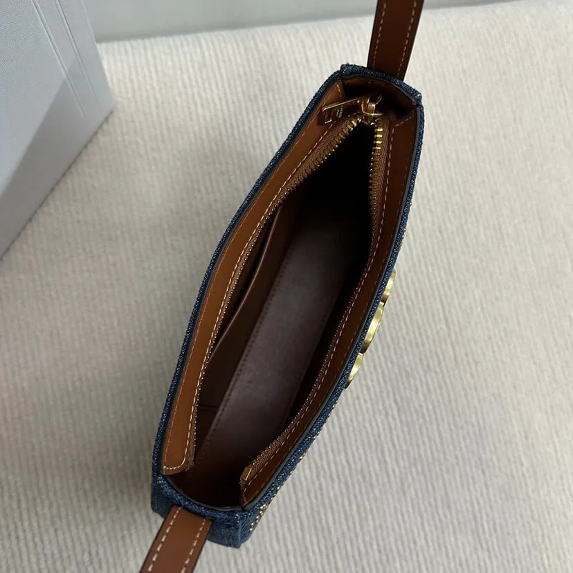 CELINE TILLY TRIOMPHE Medium Bag in Studded Denim and Calfskin