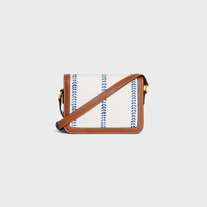 TEEN TRIOMPHE BAG IN STRIPED TEXTILE AND CALFSKIN
