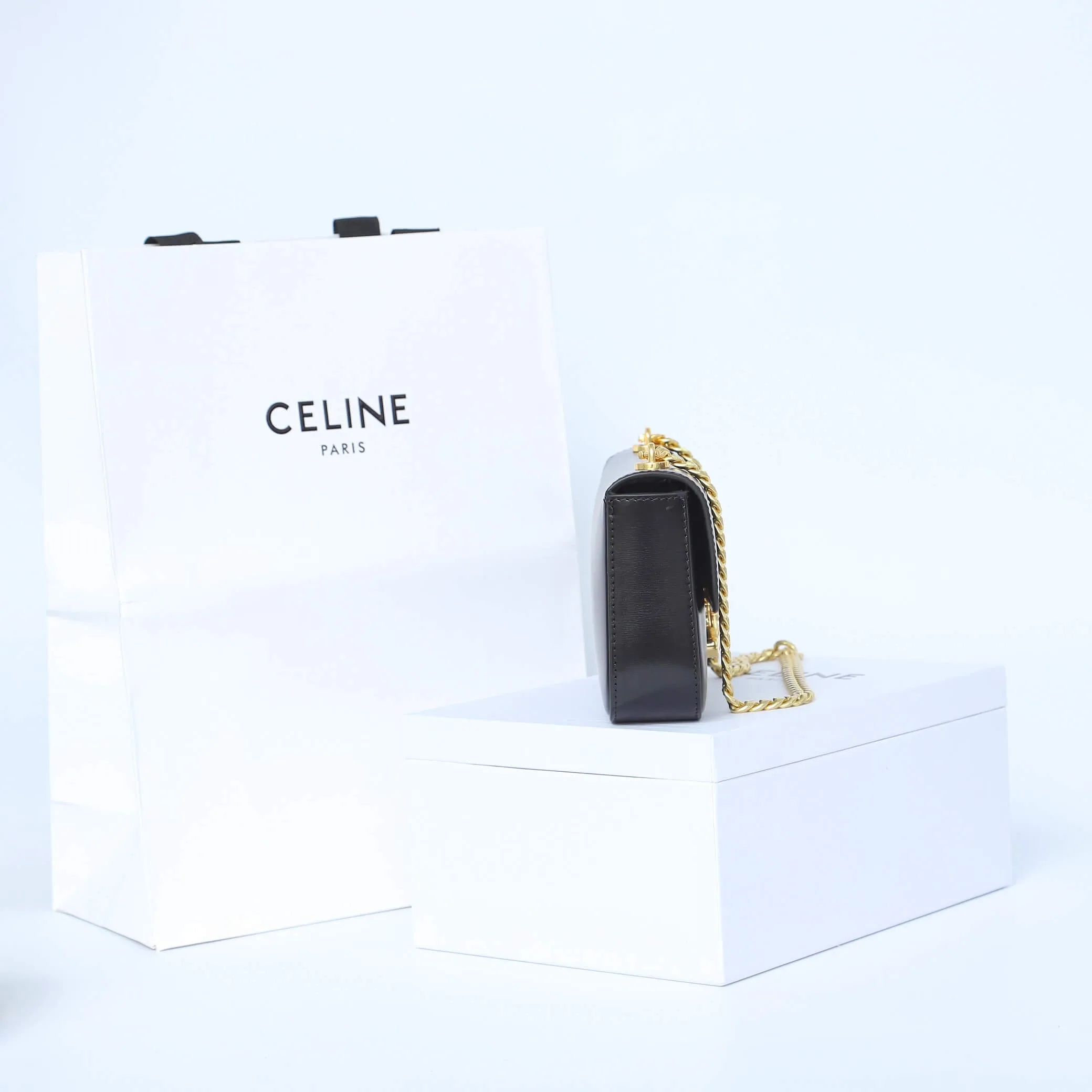 CELINE CLAUDE shiny cowhide leather chain shoulder bag