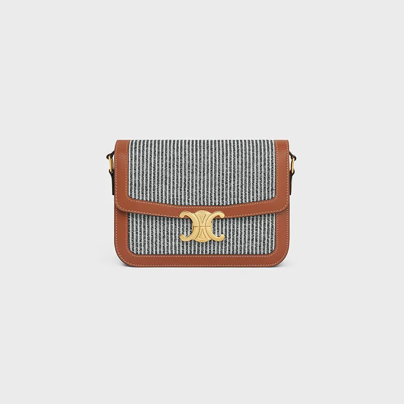 CLASSIQUE TRIOMPHE BAG IN STRIPED TEXTILE AND CALFSKIN