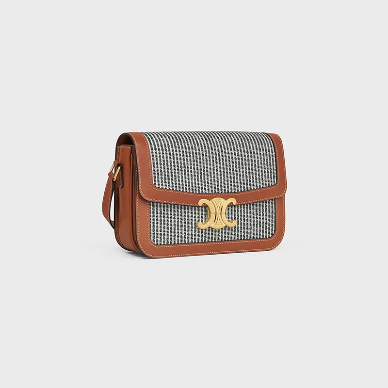 CLASSIQUE TRIOMPHE BAG IN STRIPED TEXTILE AND CALFSKIN