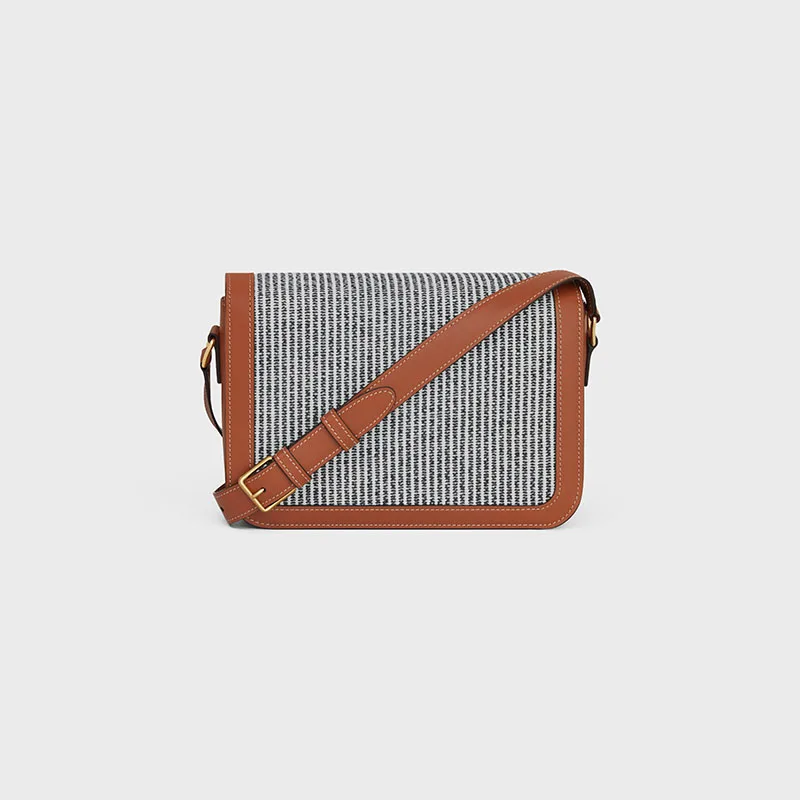 CLASSIQUE TRIOMPHE BAG IN STRIPED TEXTILE AND CALFSKIN