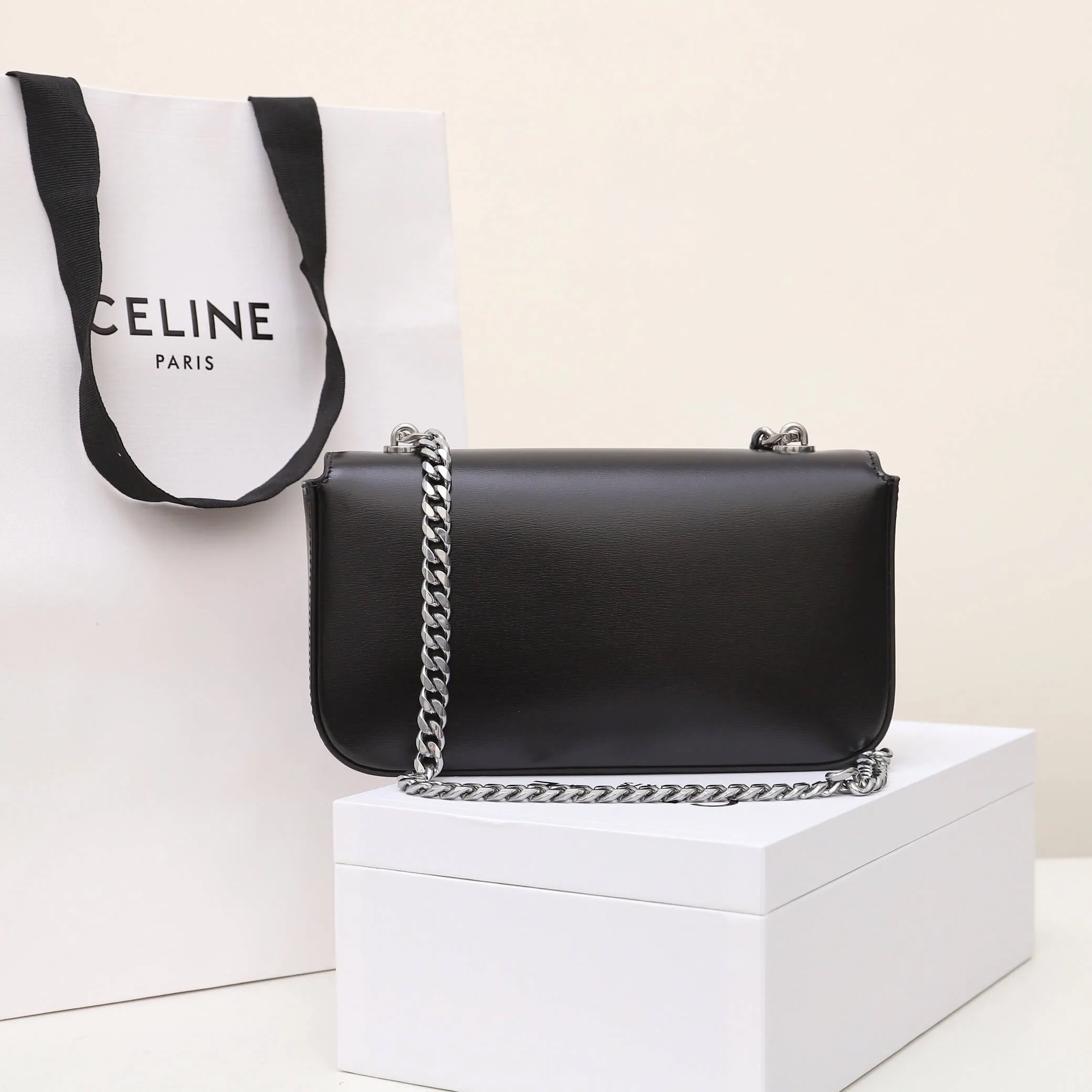 CELINE CLAUDE shiny cowhide leather chain shoulder bag