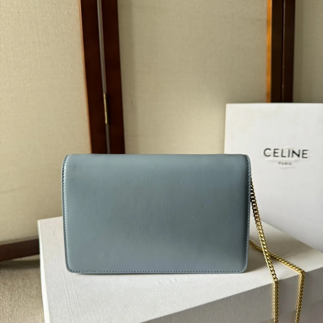 CELINE MARGO Shiny Calfskin Leather Chain Wallet