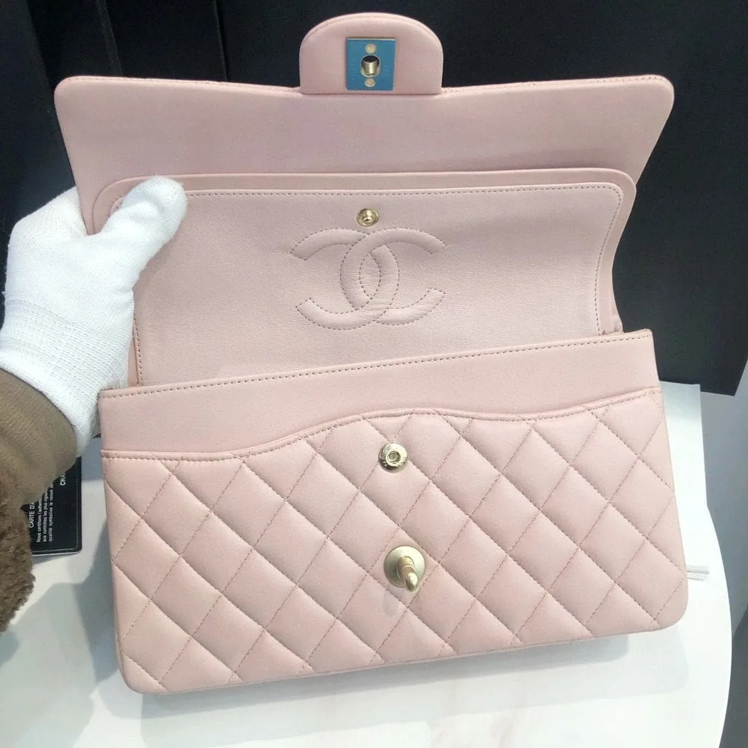 Chanel Medium Classic Double Flap Light Pink Caviar Light Gold Hardware