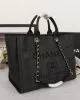 CHANEL Woven Straw Raffia Striped Medium Deauville Tote