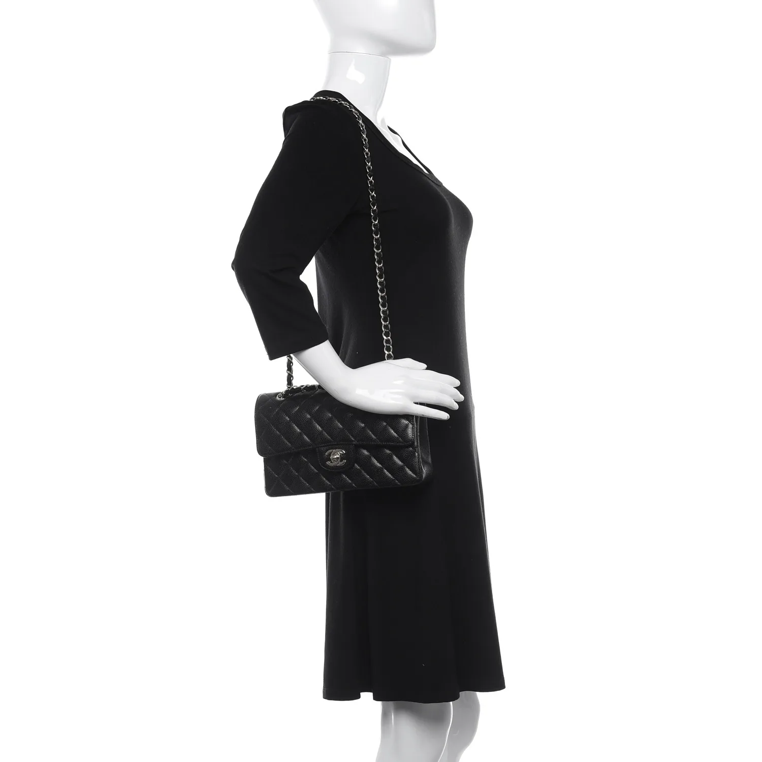 Caviar Quilted Small Double Flap Black