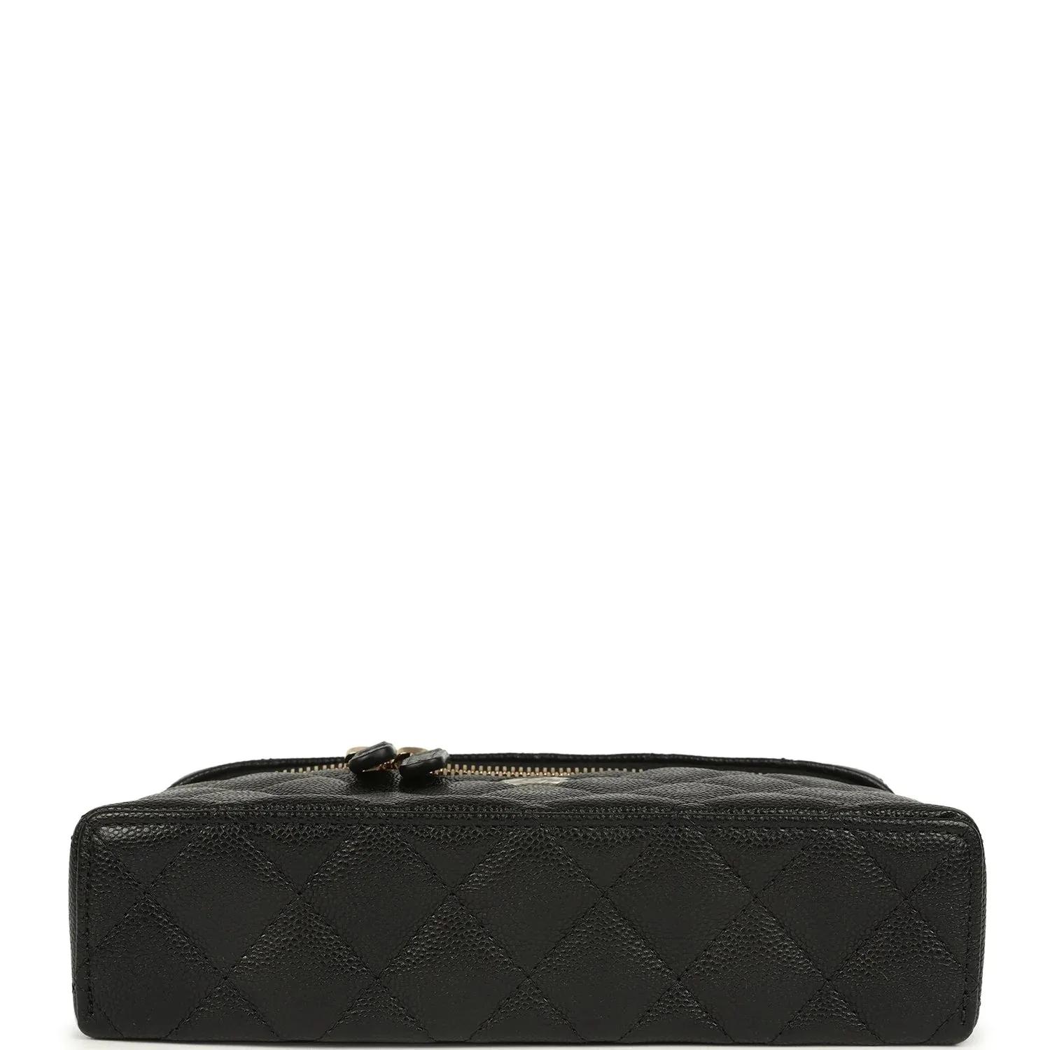 Chanel Top Handle Long Vanity Case with Chain Black Caviar Light Gold Hardware