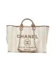 CHANEL Woven Straw Raffia Striped Medium Deauville Tote