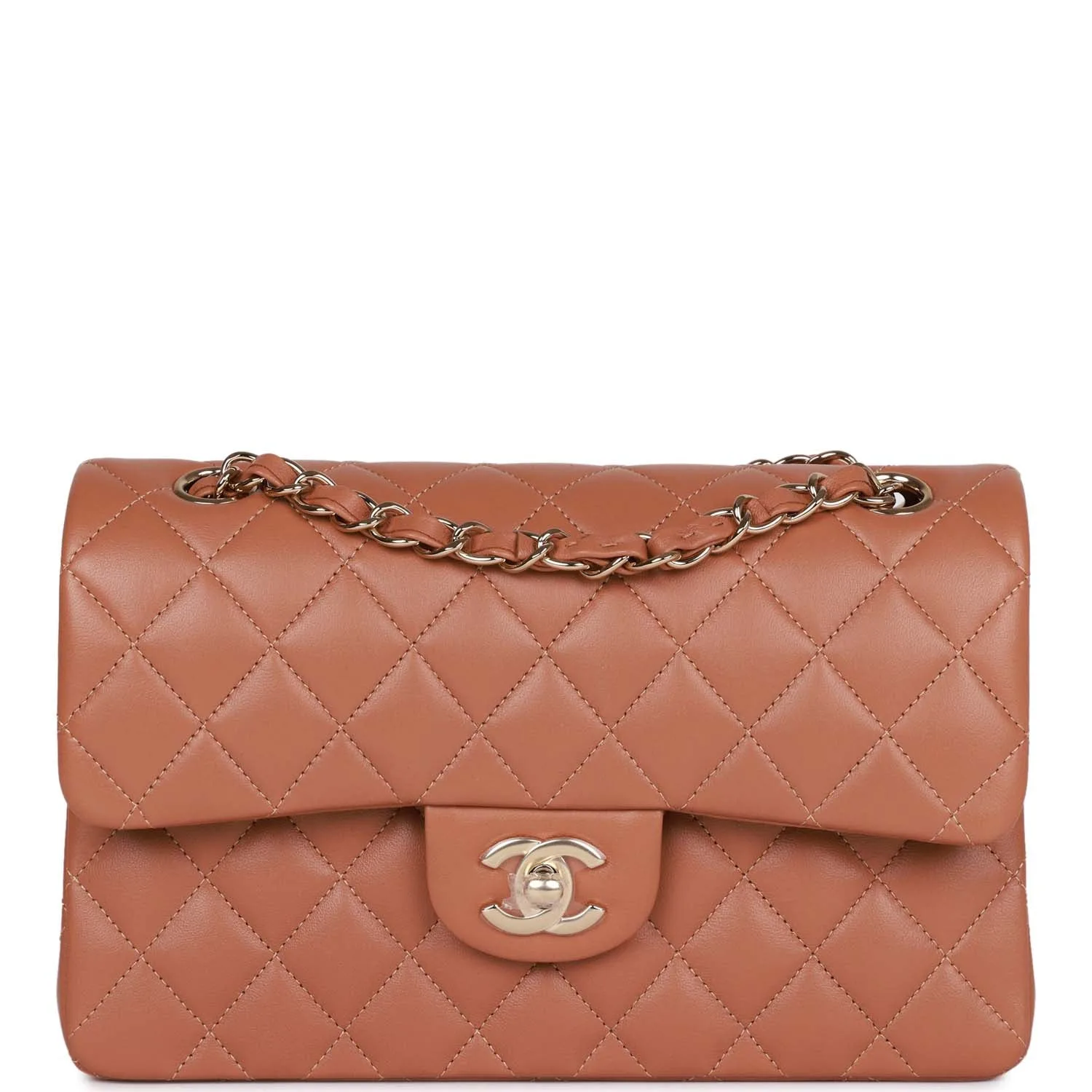 Small Classic Double Flap Bag Caramel Brown Lambskin Light Gold Hardware