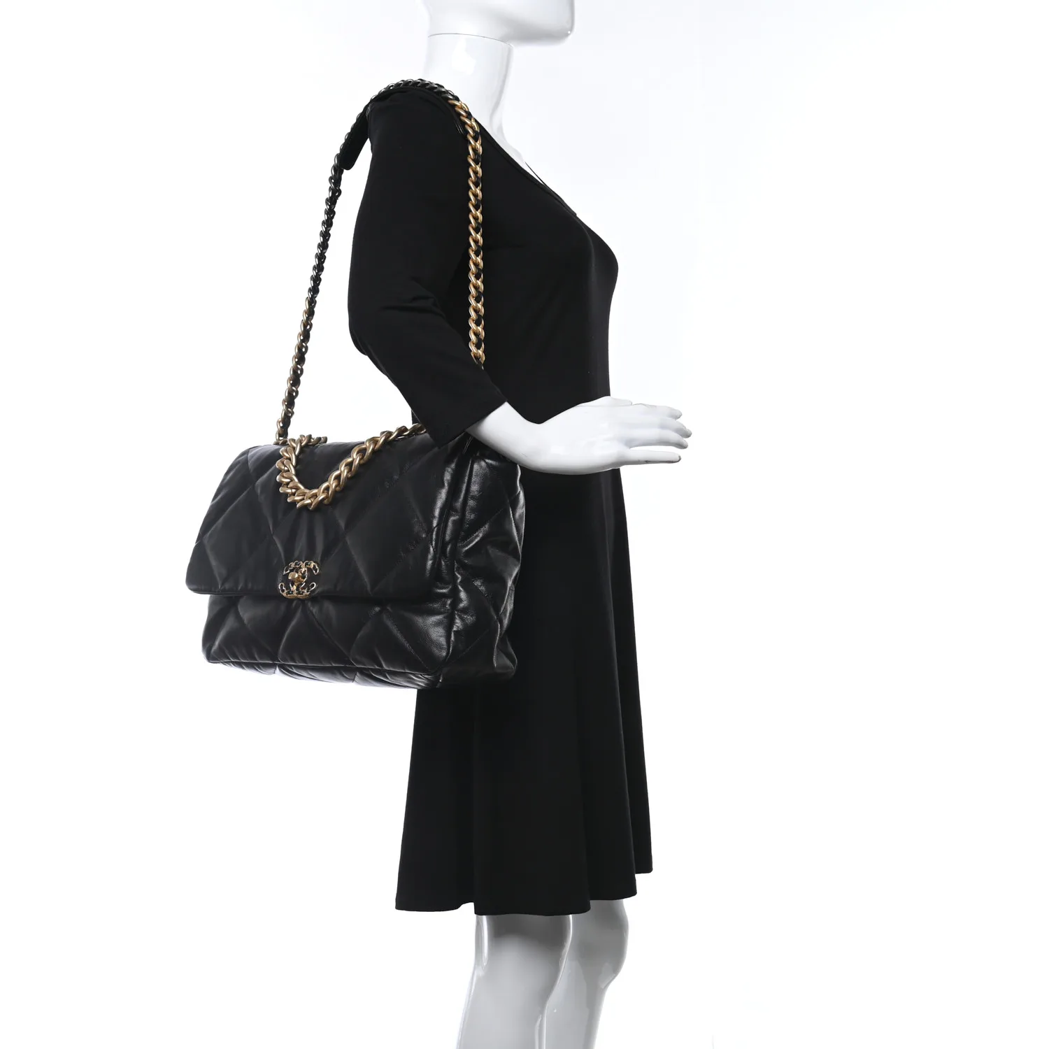 Lambskin Quilted Chanel 19 Flap Black