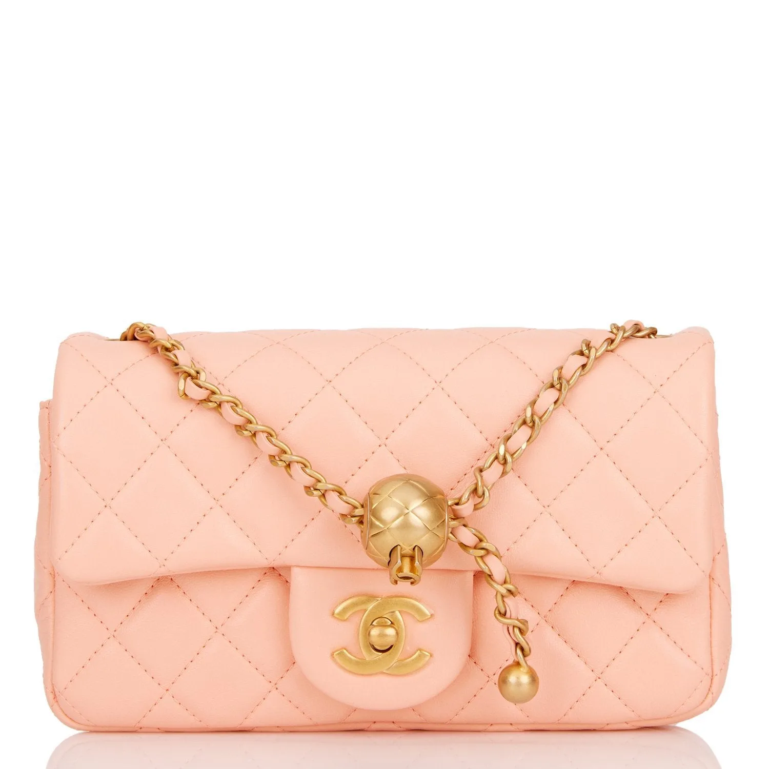 Pearl Crush Mini Rectangular Flap Bag Peach Lambskin Antique Gold Hardware