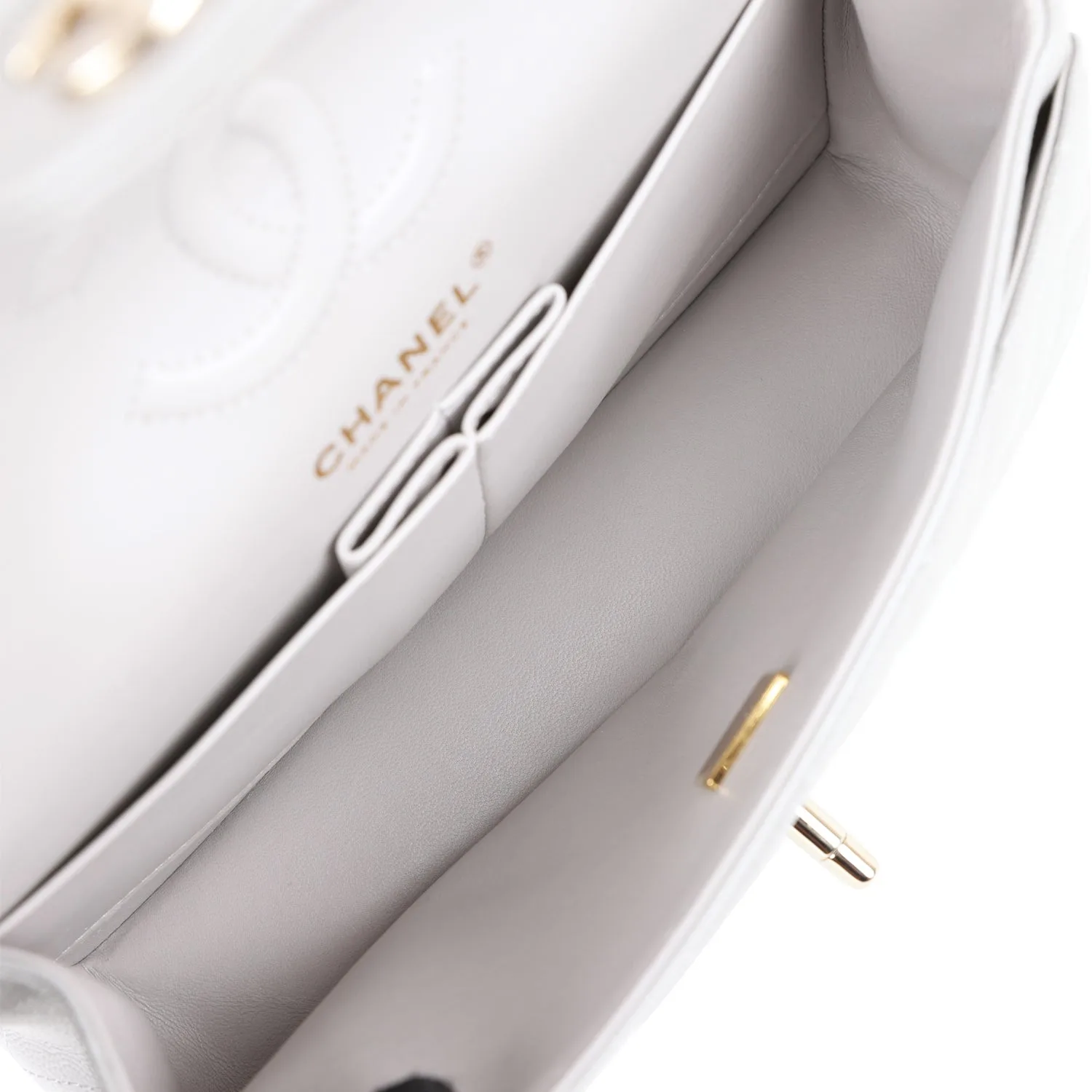 Small Classic Double Flap Grey Caviar Light Gold Hardware