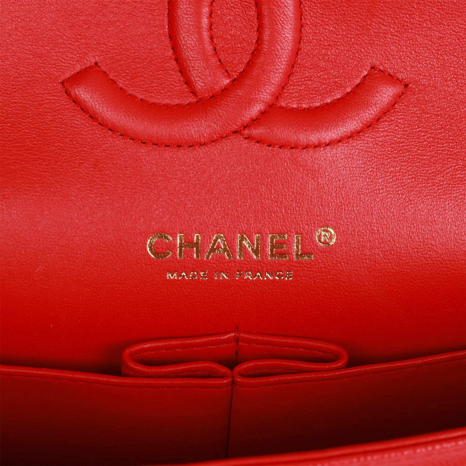 Medium Classic Double Flap Bag Red Caviar Light Gold Hardware