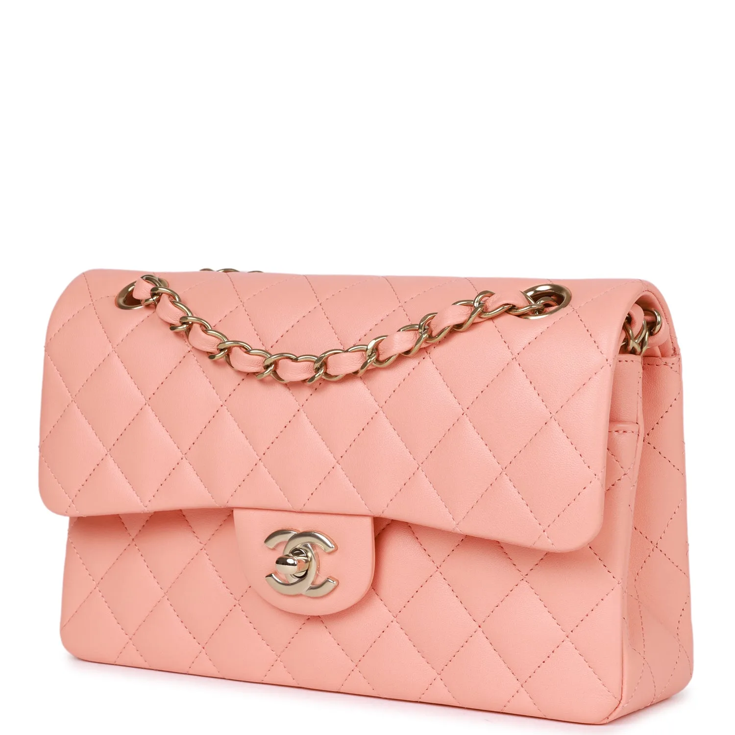 Small Classic Double Flap Pink Lambskin Light Gold Hardware