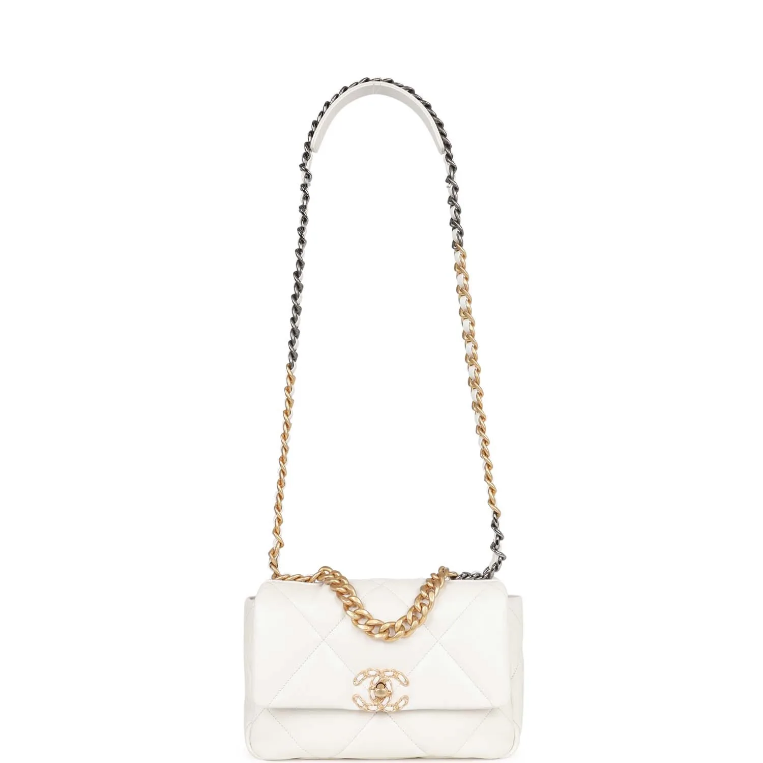 Medium 19 Flap Bag White Calfskin Mixed Hardware