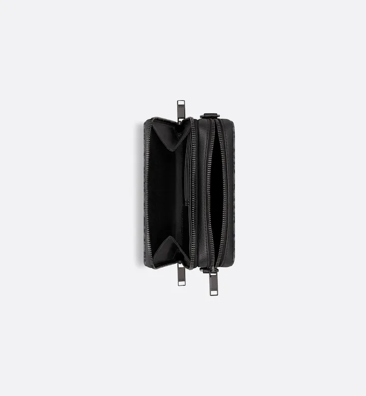 Zipped Pouch with Strap Black Oblique Jacquard