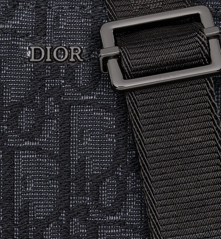 Zipped Pouch with Strap Black Oblique Jacquard