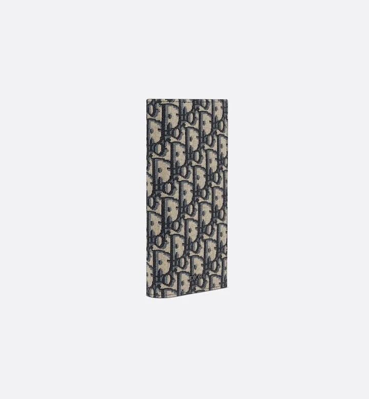 Vertical Long Wallet Beige and Black Oblique Jacquard