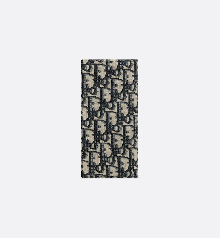 Vertical Long Wallet Beige and Black Oblique Jacquard