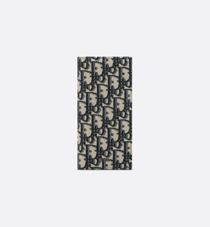 Vertical Long Wallet Beige and Black Oblique Jacquard