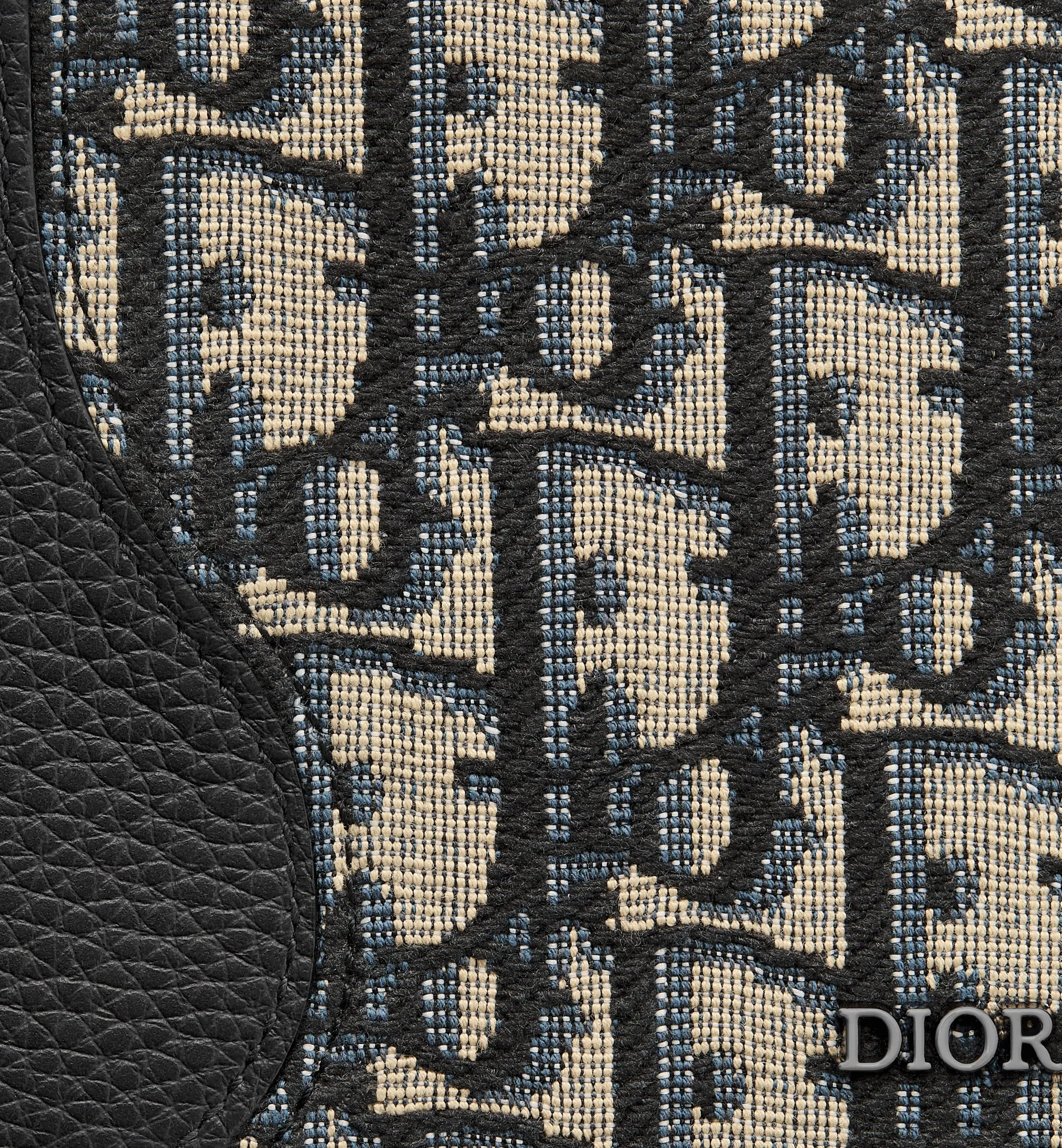 Saddle Bifold Card Holder Black Grained Calfskin Marquetry with Beige and Black Oblique Jacquard