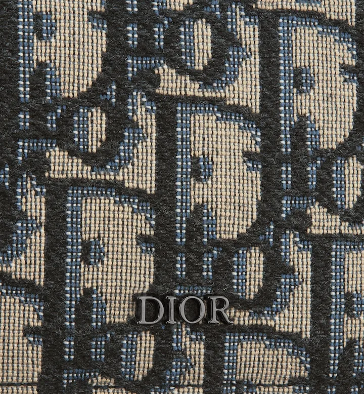 Card Holder Beige and Black Oblique Jacquard with Black Grained Calfskin