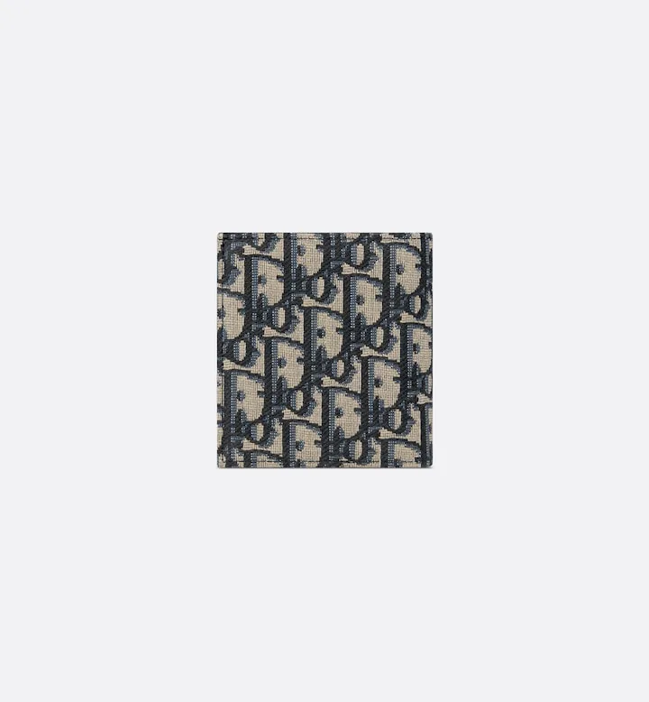Vertical Bifold Wallet Beige and Black Oblique Jacquard