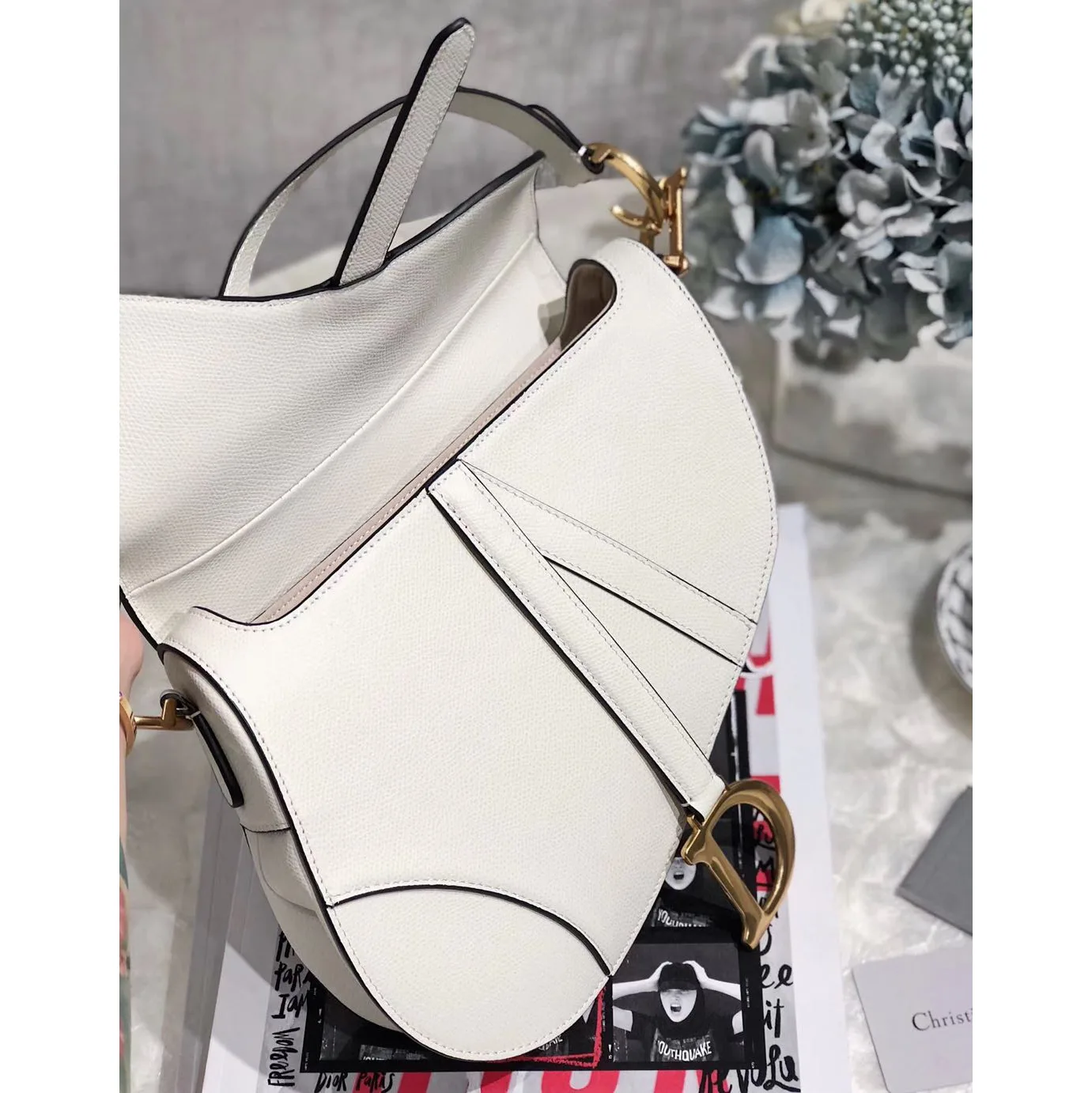Christian Dior Saddle Bag Oblique Latte Grained Calfskin