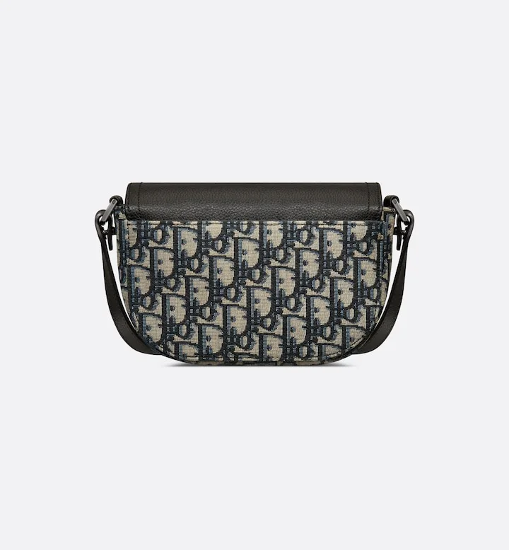 Mini Saddle Messenger Bag with Flap Beige and Black Oblique Jacquard with Black Grained Calfskin