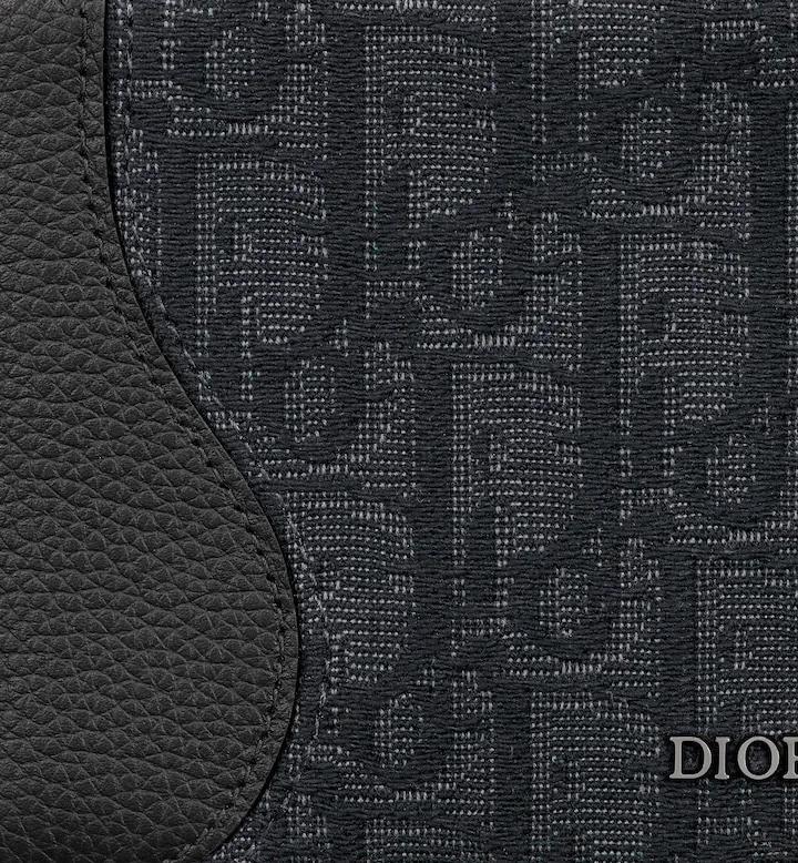 Saddle Bifold Card Holder Black Grained Calfskin Marquetry and Black Oblique Jacquard