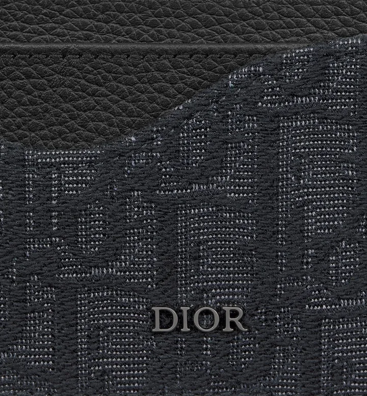 Saddle Card Holder Black Grained Calfskin Marquetry and Black Oblique Jacquard