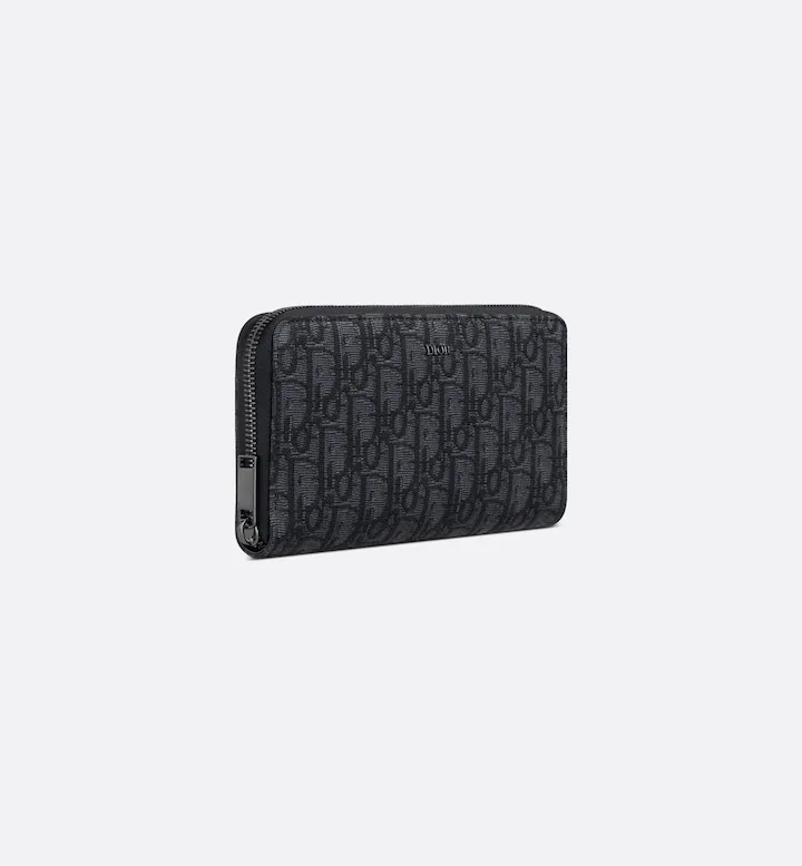 Zipped Long Wallet Black Oblique Jacquard
