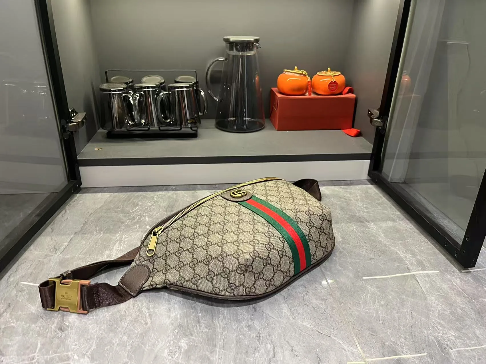 Gucci Ophidia GG Monogram Large Belt Bag - Beige and dark brown