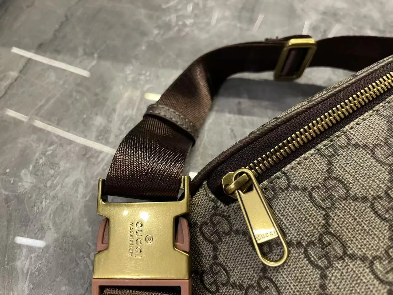 Gucci Ophidia GG Monogram Large Belt Bag - Beige and dark brown