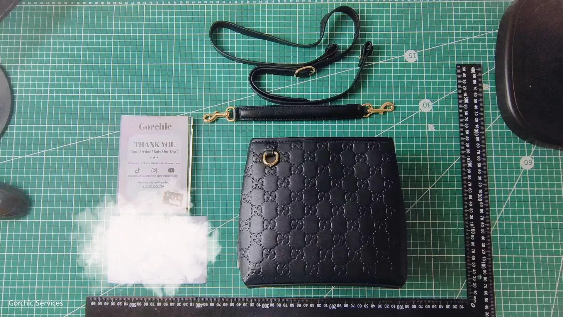 Gucci GG Emblem Small Bucket Bag GG Print Embossed Leather - Black