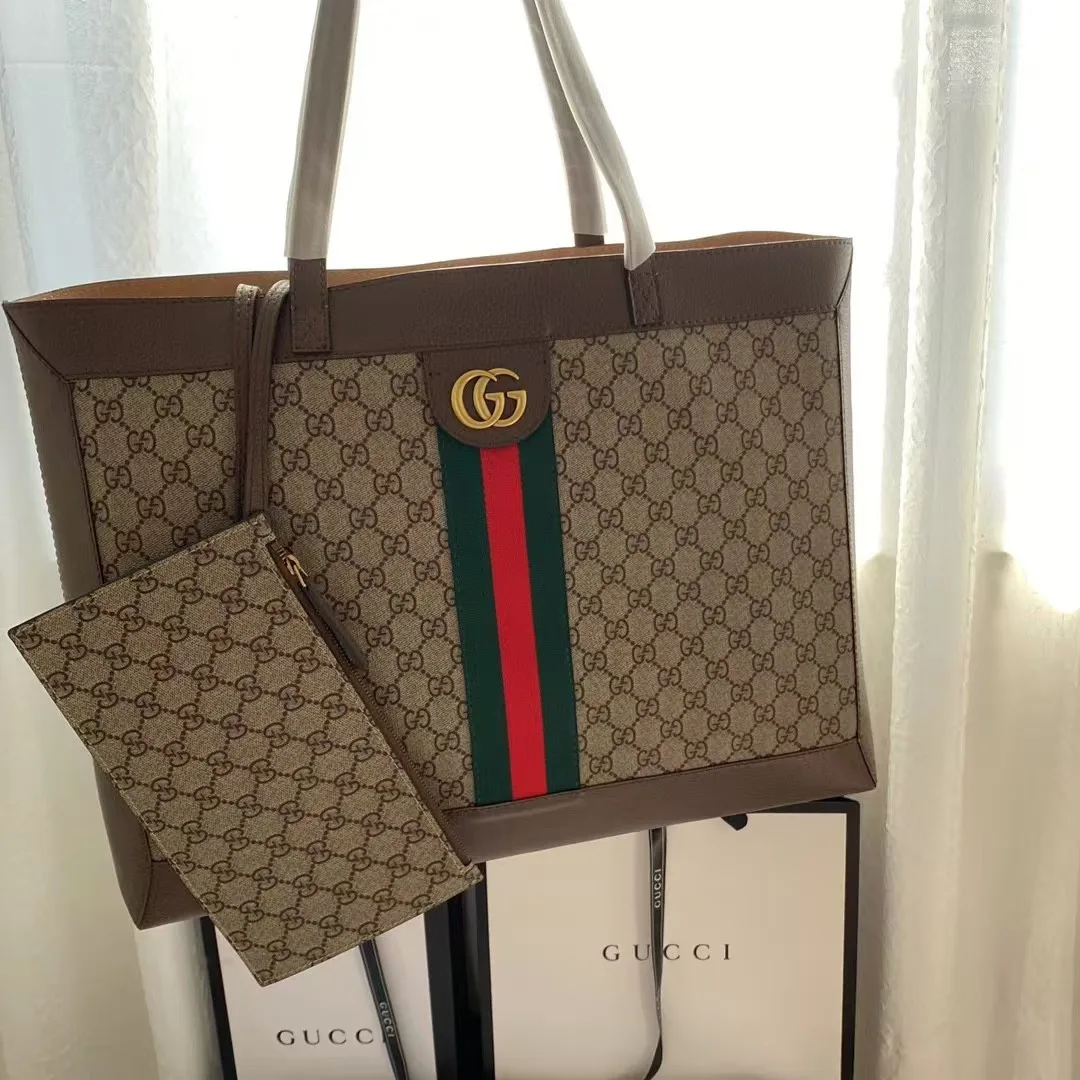 Gucci GG Monogram Web Ophidia Medium Tote Brown