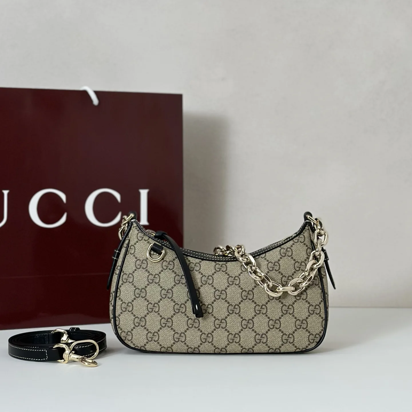 Gucci GG Emblem small shoulder bag- Black