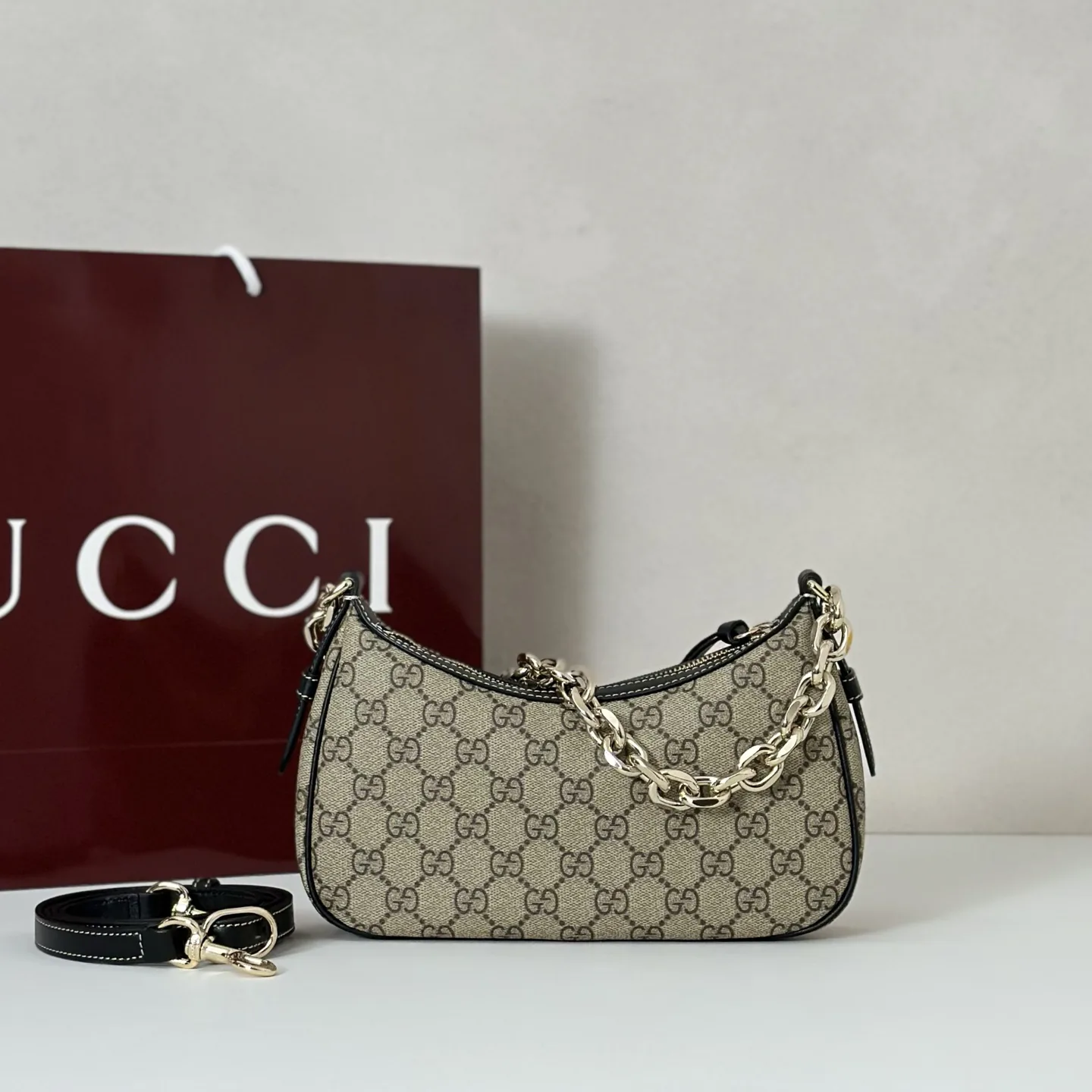 Gucci GG Emblem small shoulder bag- Black