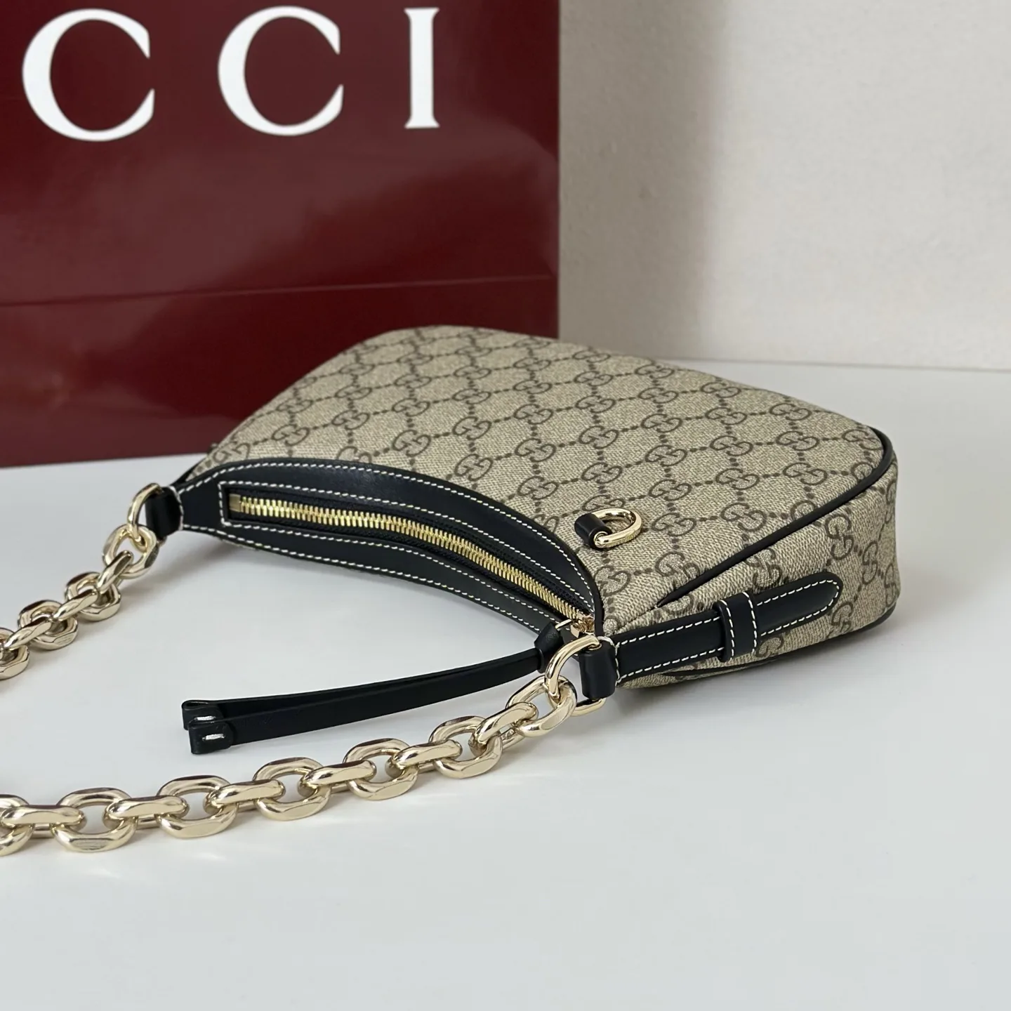 Gucci GG Emblem small shoulder bag- Black