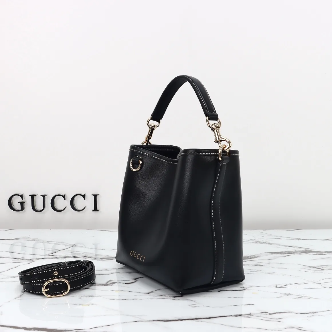 Gucci GG Emblem Bucket Bag - Black