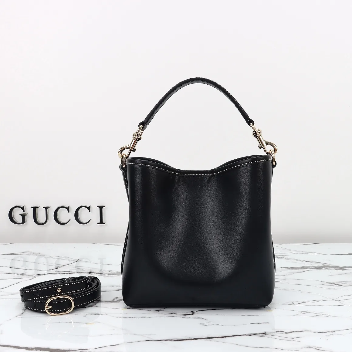 Gucci GG Emblem Bucket Bag - Black